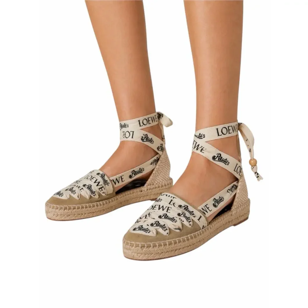 Loewe x Paula Ibiza Suede Ankle Tie Wedge Platform Espadrille Size 38